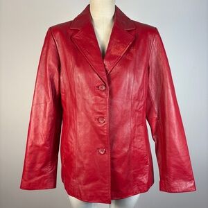 Vntg 90s Cherry Red Woman’s Leather Blazer Jacket Indie Sleaze Aesthetic 10 *flw